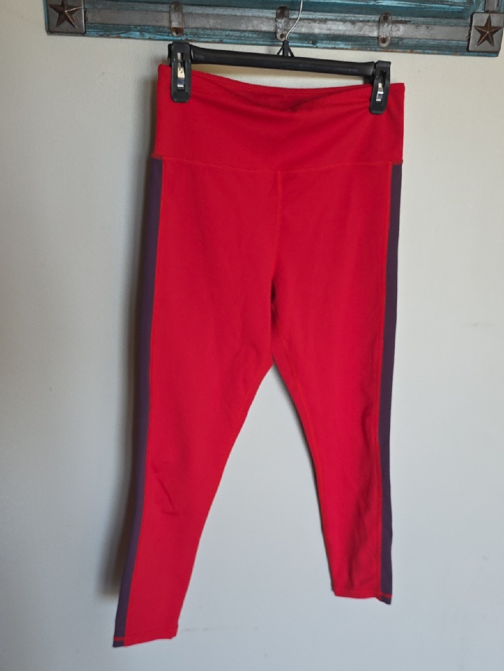 ZYIA Red Light N Tight Capri Leggings with Purple Side Stripe